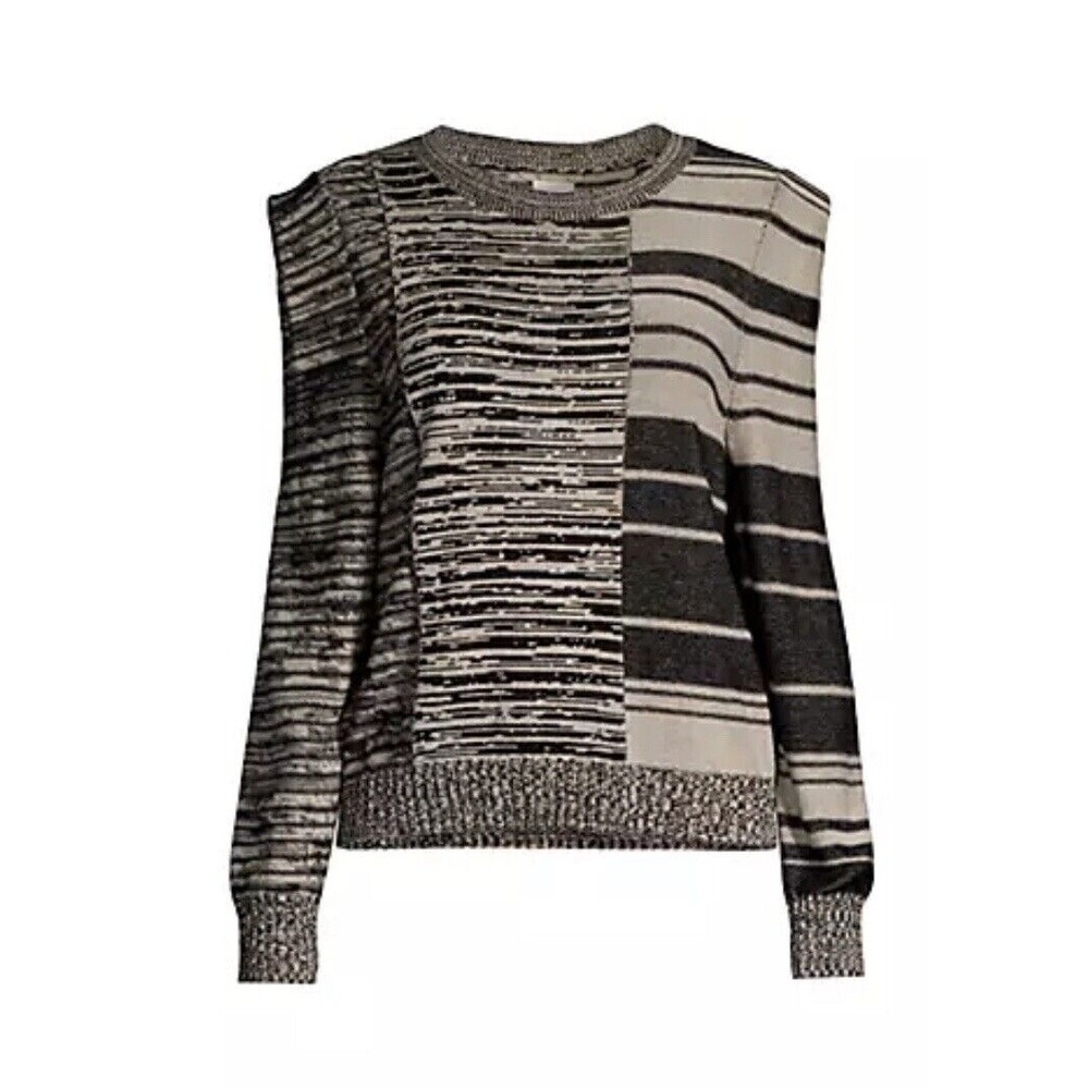 Nick + Zoe Mixed Musings‎ Knit Sweater  Women's XXL Black Gray Striped NEW